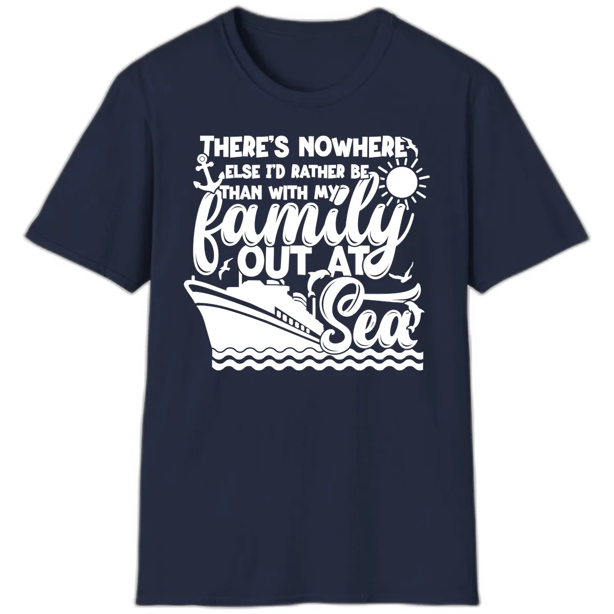Family Out At Sea Cruise Design T-Shirt in Navy