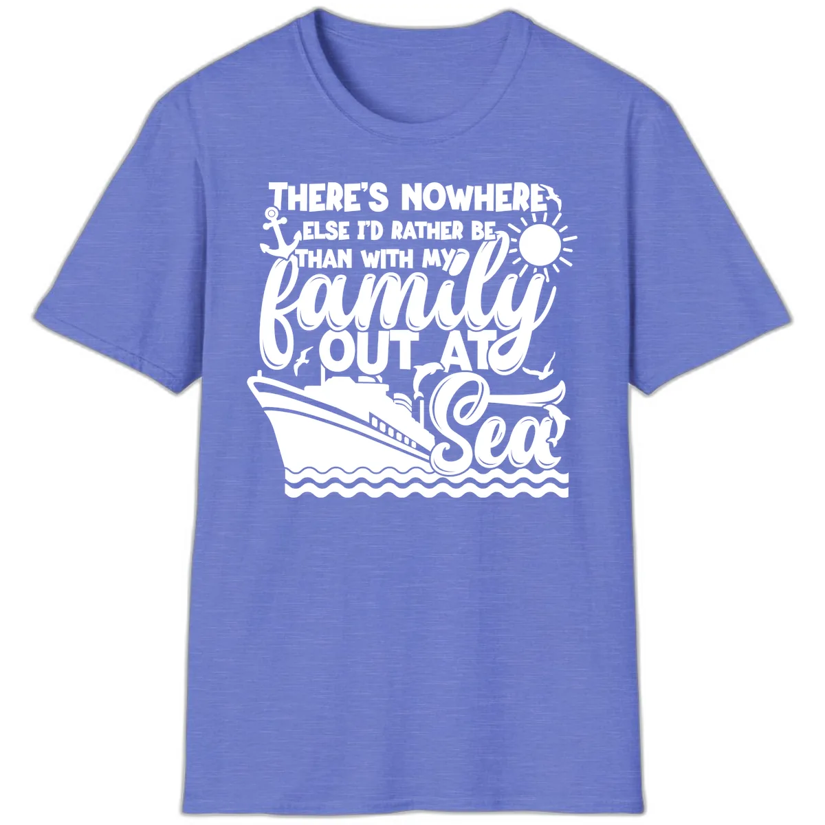 Family Out At Sea Cruise Design T-Shirt in Heather Royal