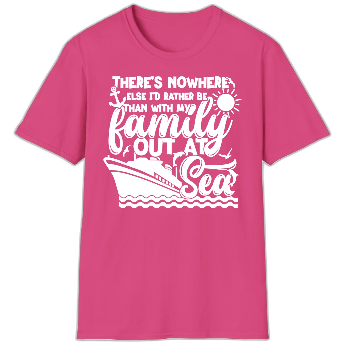 Family Out At Sea Cruise Design T-Shirt in Heliconia