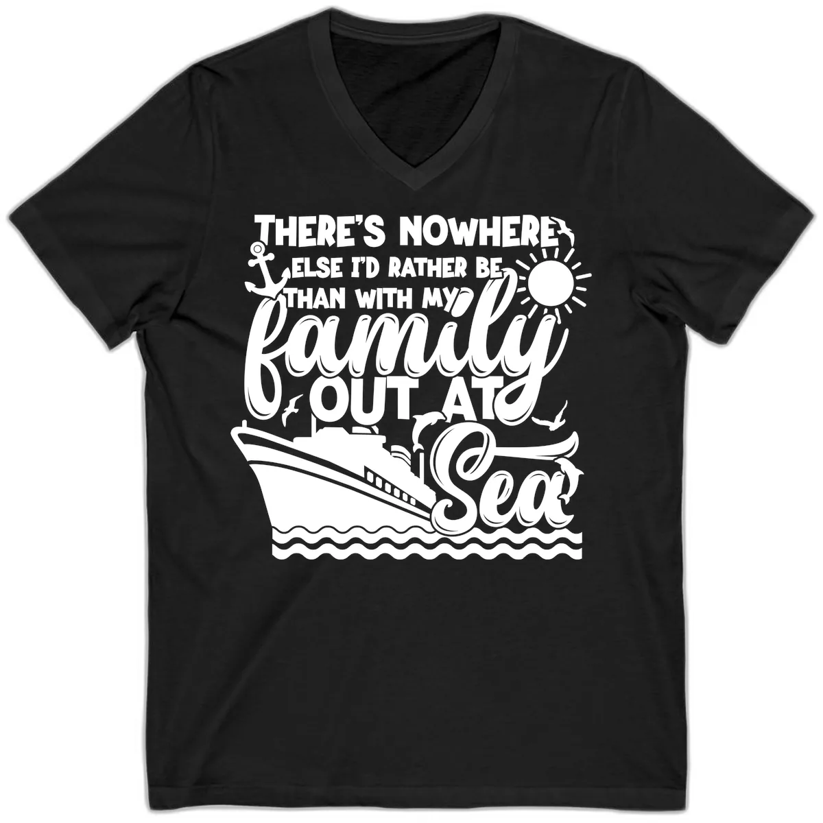 Family Out At Sea Cruise Design V-Neck in Black