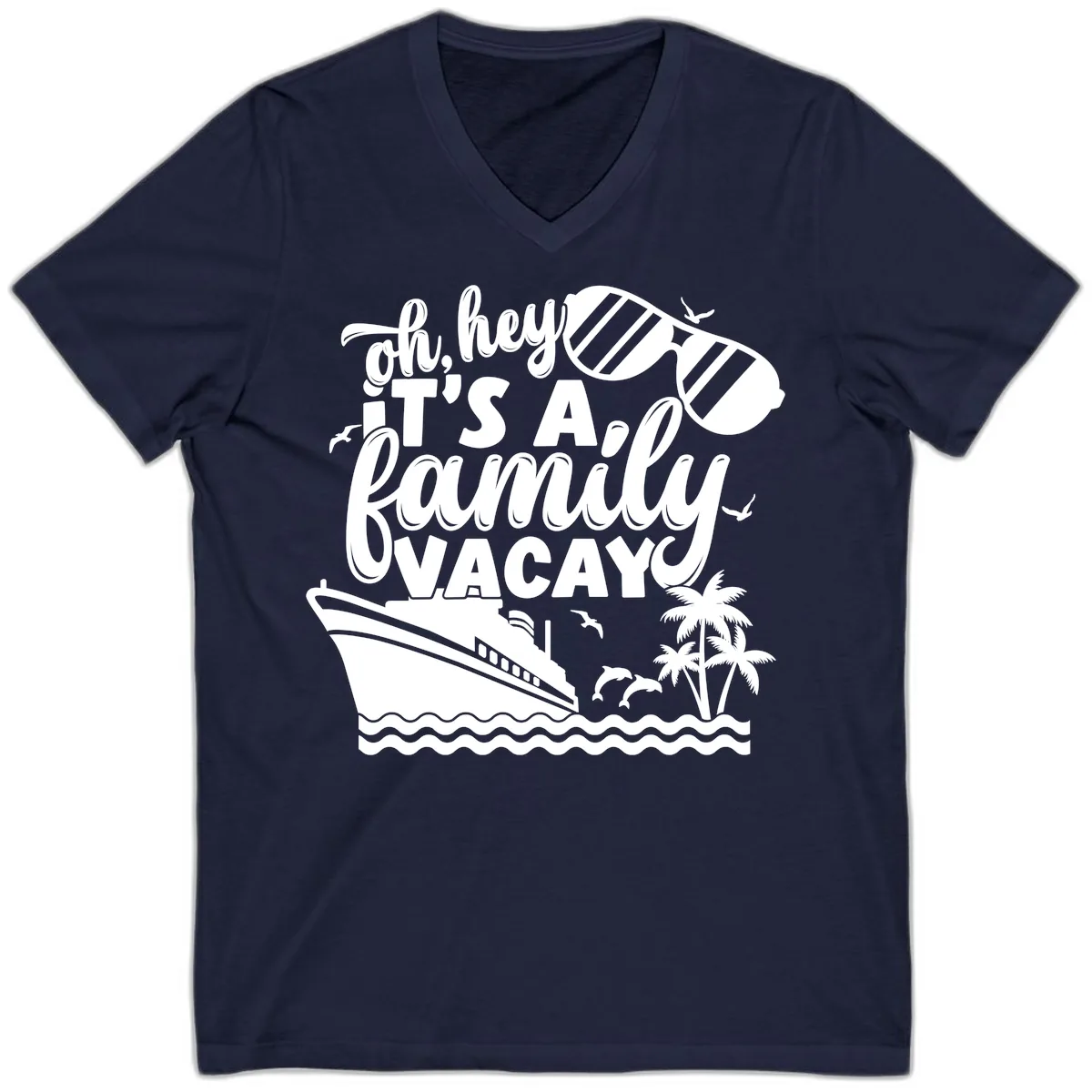 Oh Hey It's A Family Vacay V-Neck in Navy