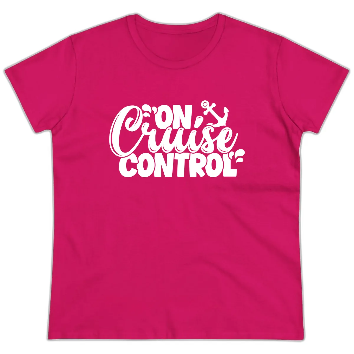 On Cruise Control Funny Cruise Design Ladies Tee in Heliconia