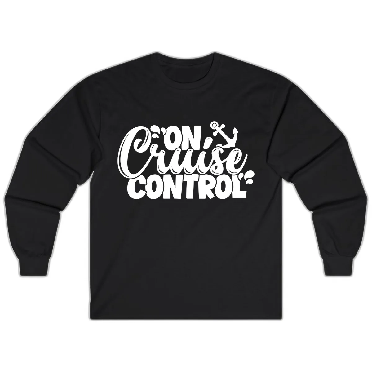 On Cruise Control Funny Cruise Design Long Sleeve in Black