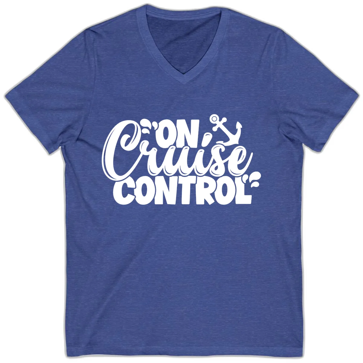 On Cruise Control Funny Cruise Design V-Neck in Heather True Royal