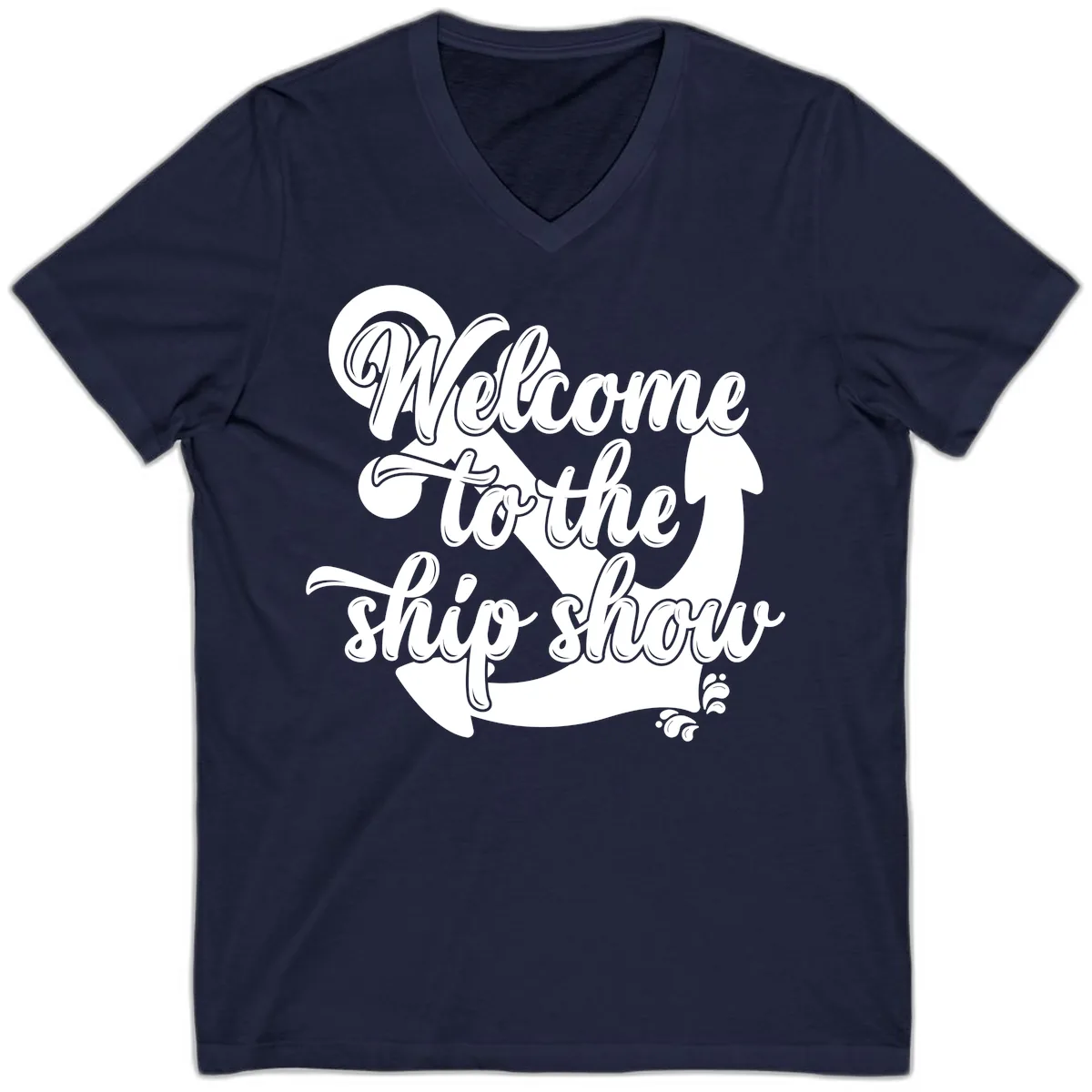 Welcome To The Ship Show Anchor V-Neck in Navy