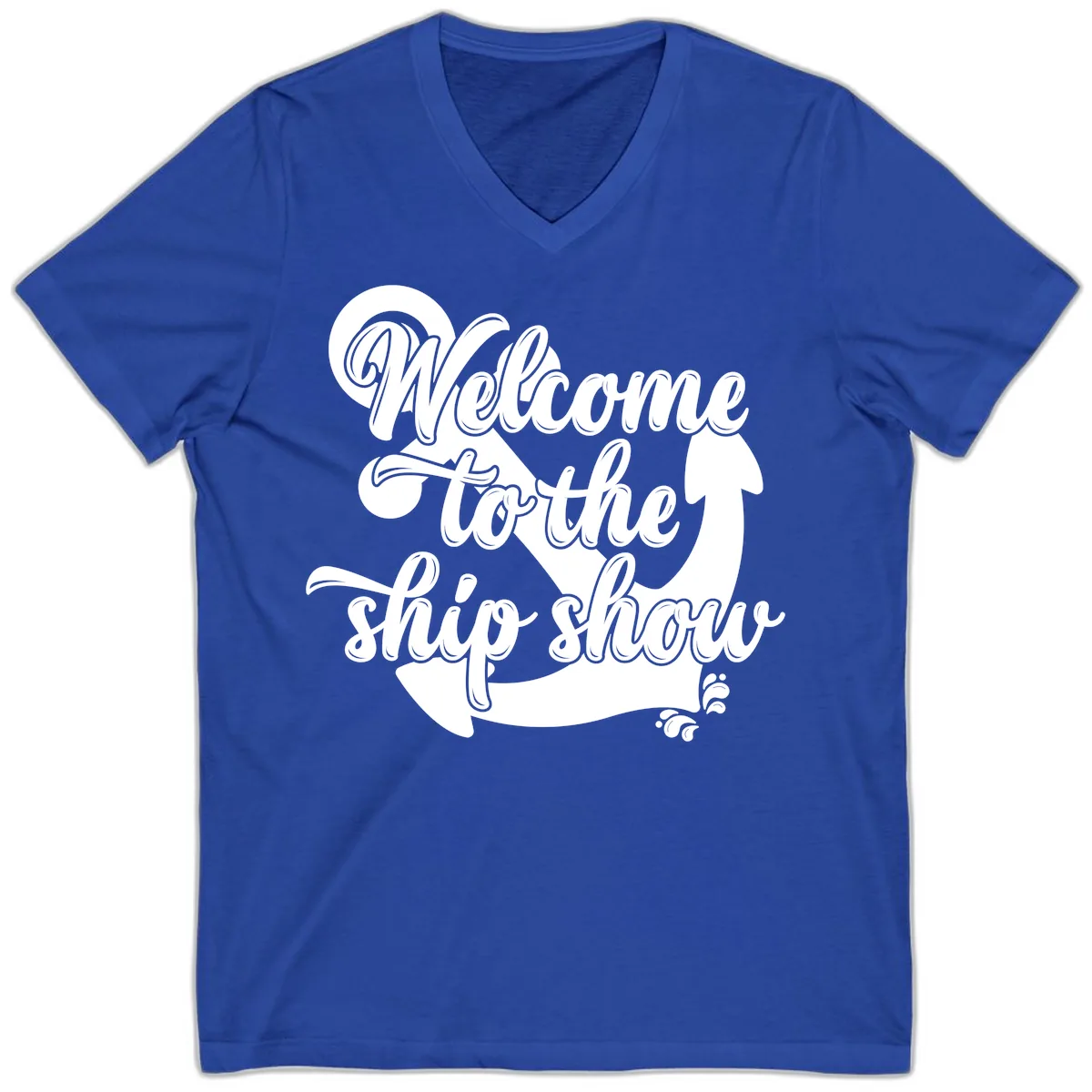 Welcome To The Ship Show Anchor V-Neck in True Royal
