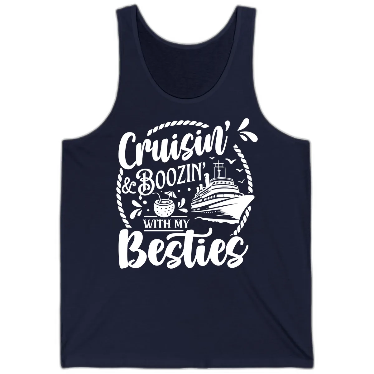 Cruisin Booziin With My Besties Cruise Tank in Navy