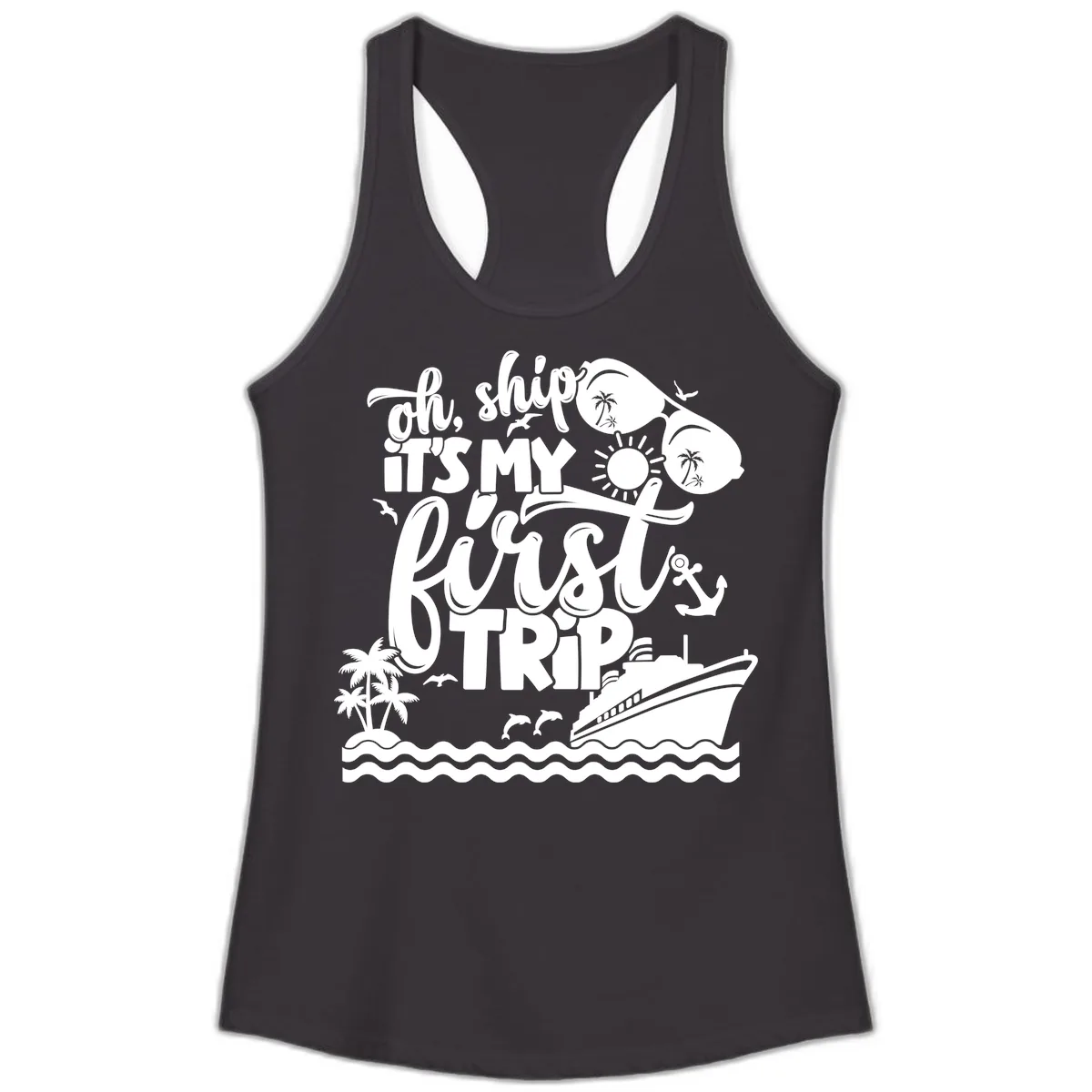 Oh Ship It's My First Trip Ladies Tank in Black
