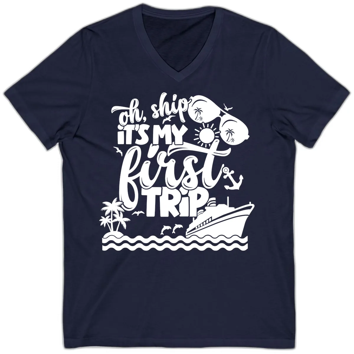 Oh Ship It's My First Trip V-Neck in Navy