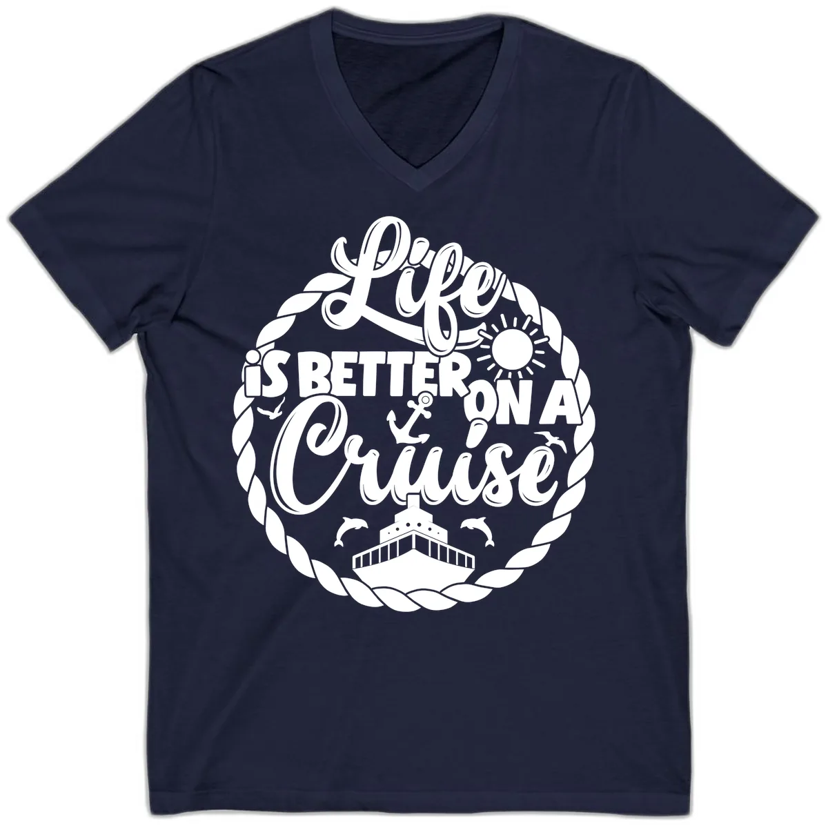 Life Is Better On A Cruise V-Neck in Navy