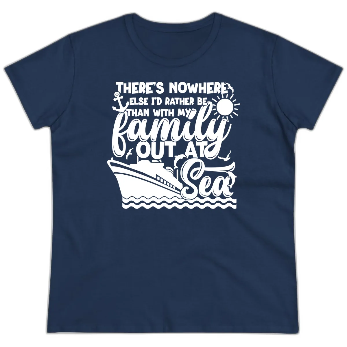 Family Cruise Out At Sea Design Ladies Tee in Navy
