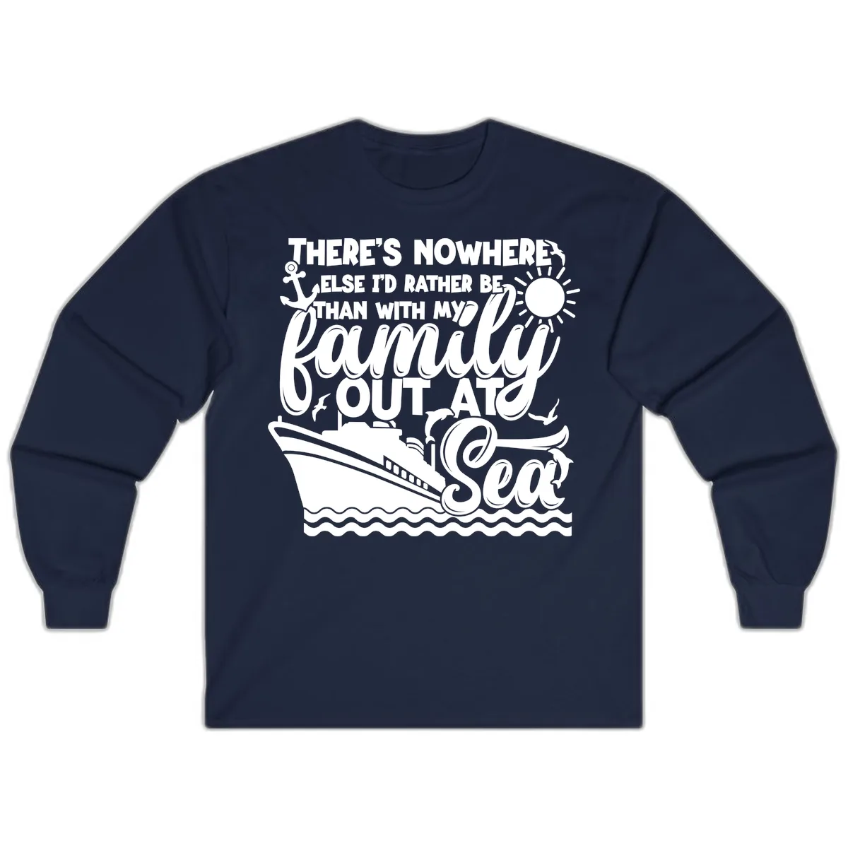 Family Cruise Out At Sea Design Long Sleeve in Navy