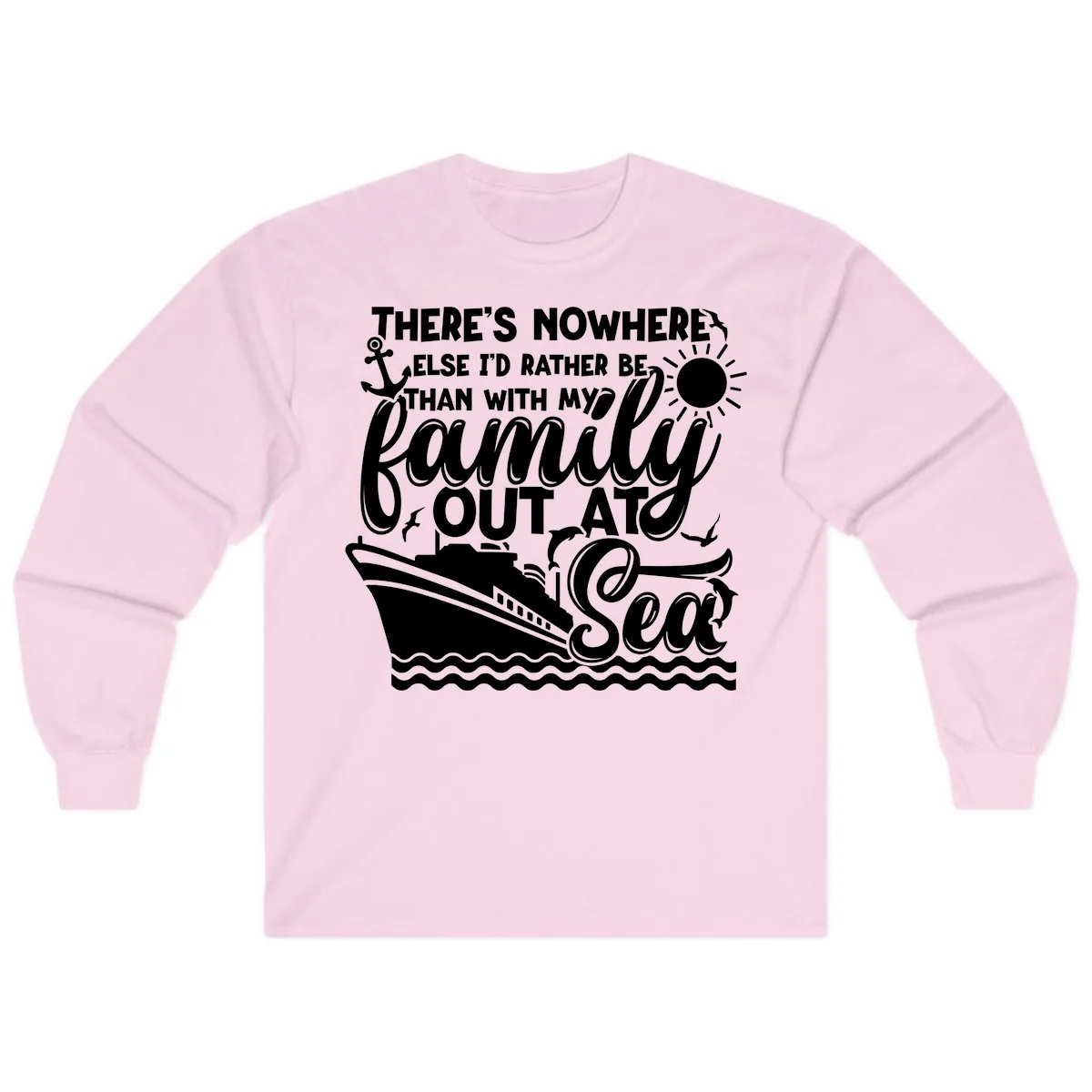 Family Cruise Out At Sea Design Long Sleeve in Light Pink