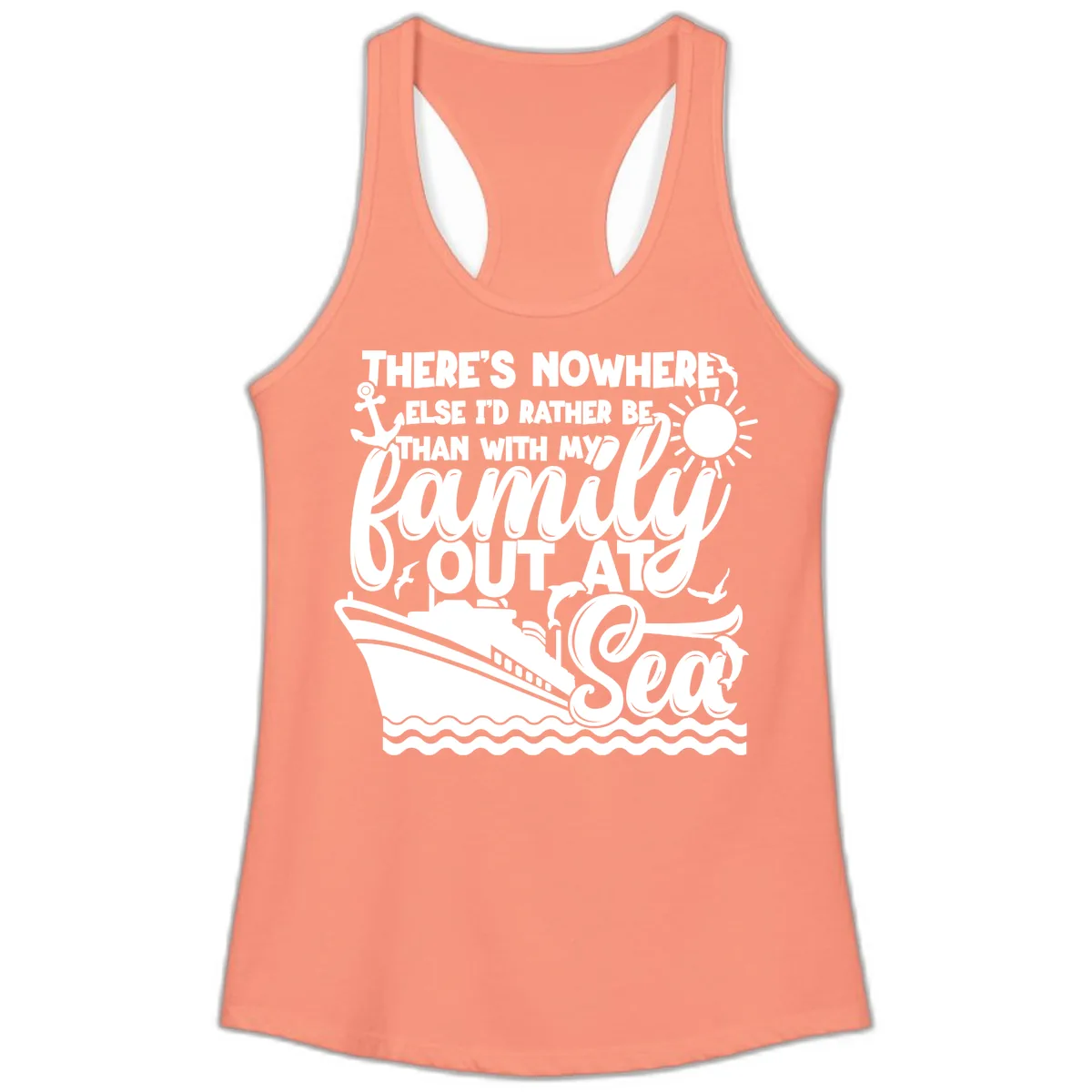 Family Cruise Out At Sea Design Ladies Tank in Solid Light Orange