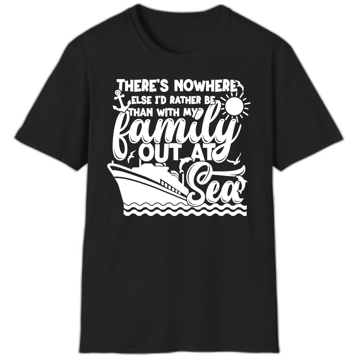 Family Cruise Out At Sea Design T-Shirt in Black