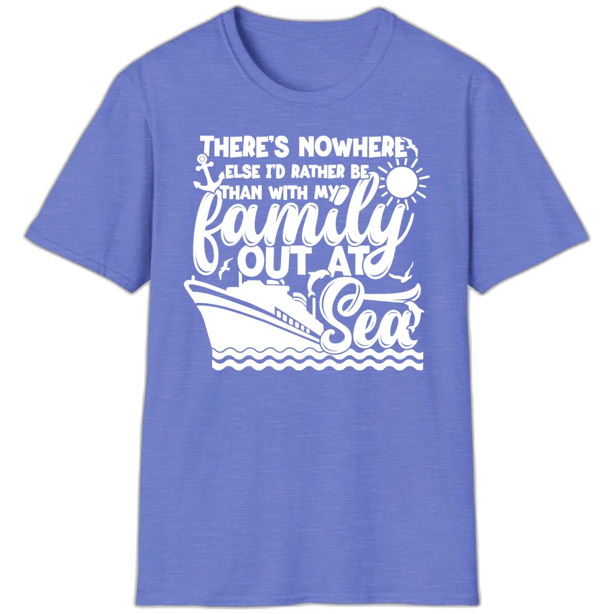 Family Cruise Out At Sea Design T-Shirt in Heather Royal