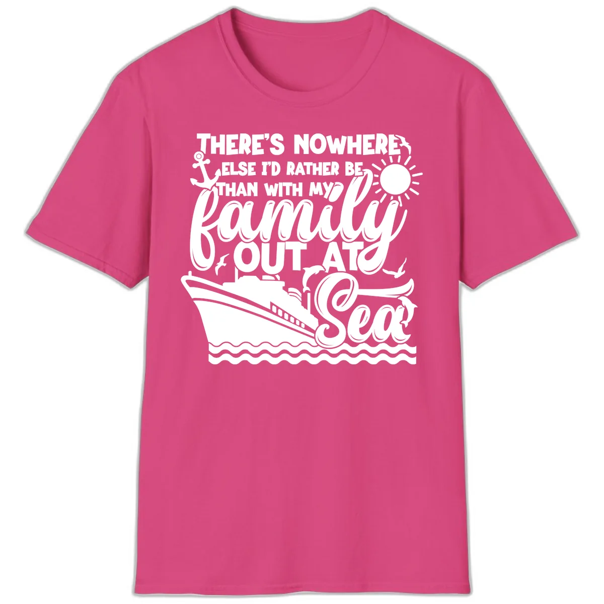 Family Cruise Out At Sea Design T-Shirt in Heliconia