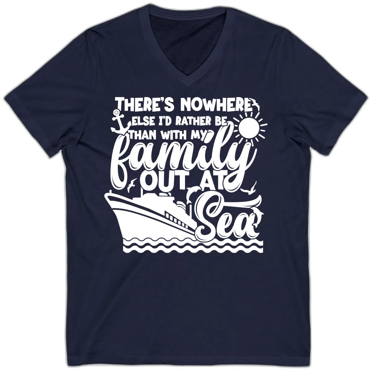 Family Cruise Out At Sea Design V-Neck in Navy