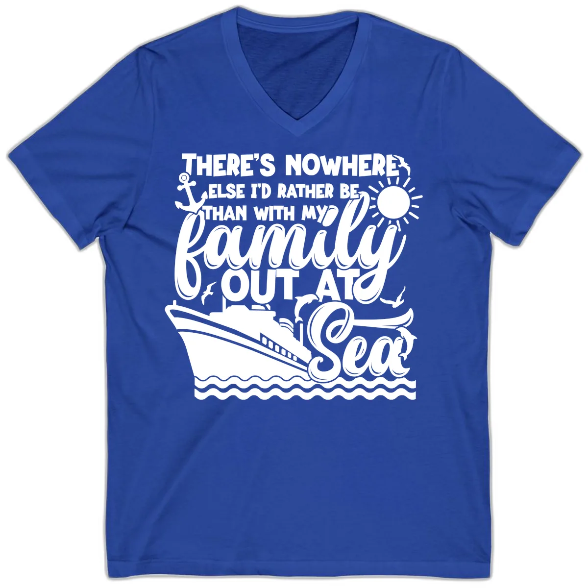 Family Cruise Out At Sea Design V-Neck in True Royal