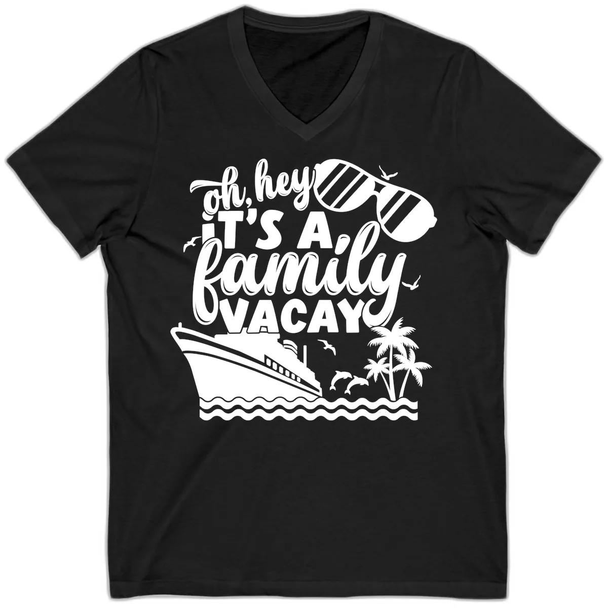 Oh Hey It's A Family Vacay V-Neck in Black