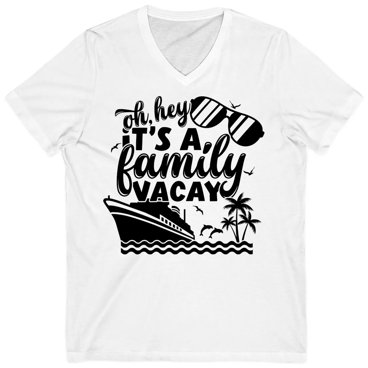 Oh Hey It's A Family Vacay V-Neck in White