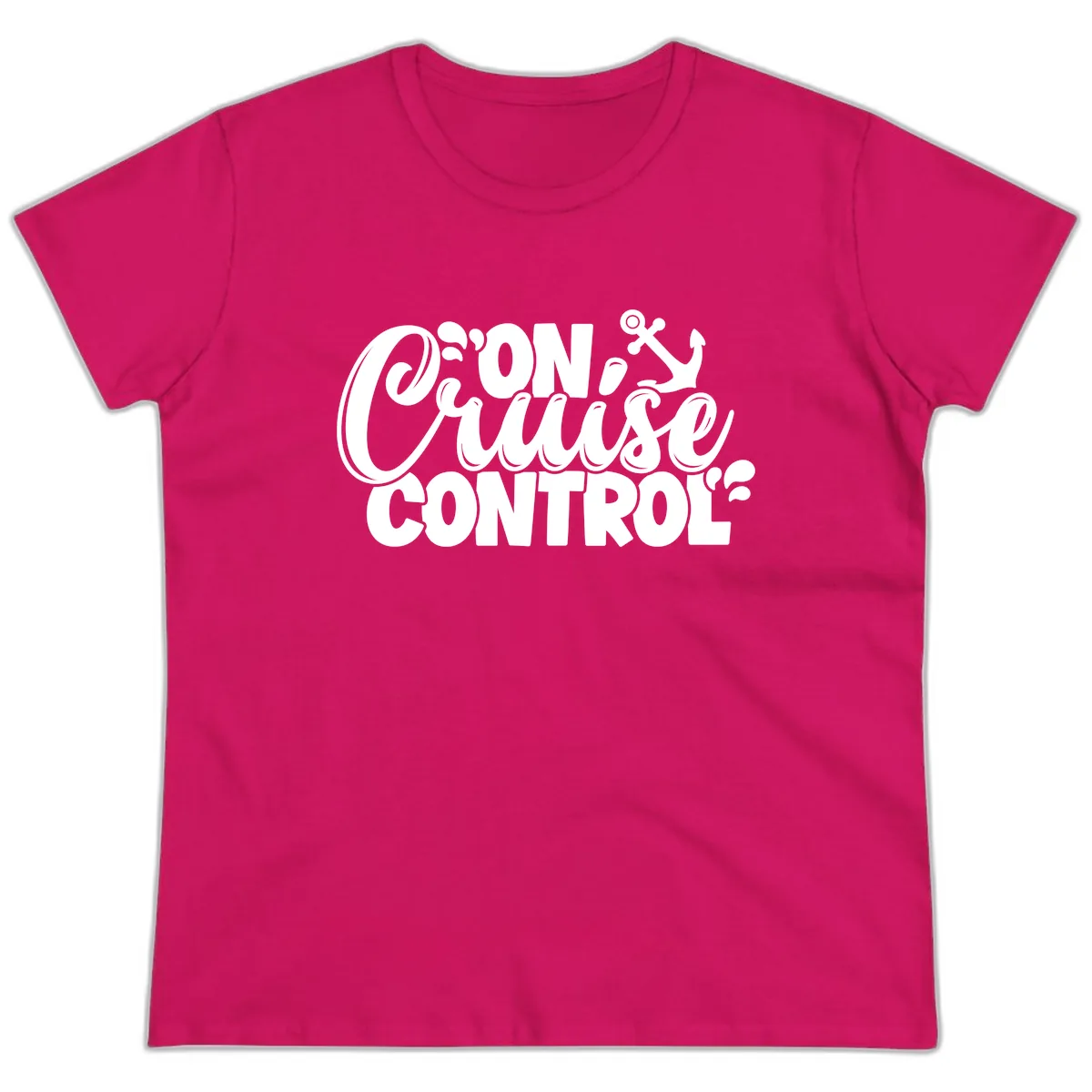 On Cruise Control Typography Design Ladies Tee in Heliconia