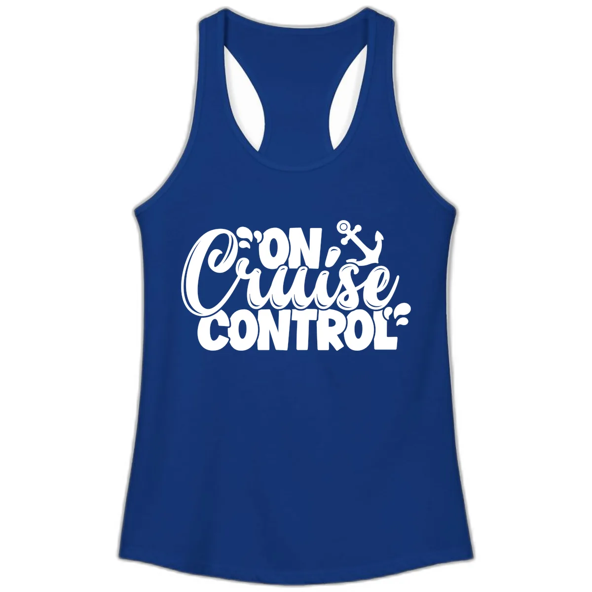 On Cruise Control Typography Design Ladies Tank in Solid Royal