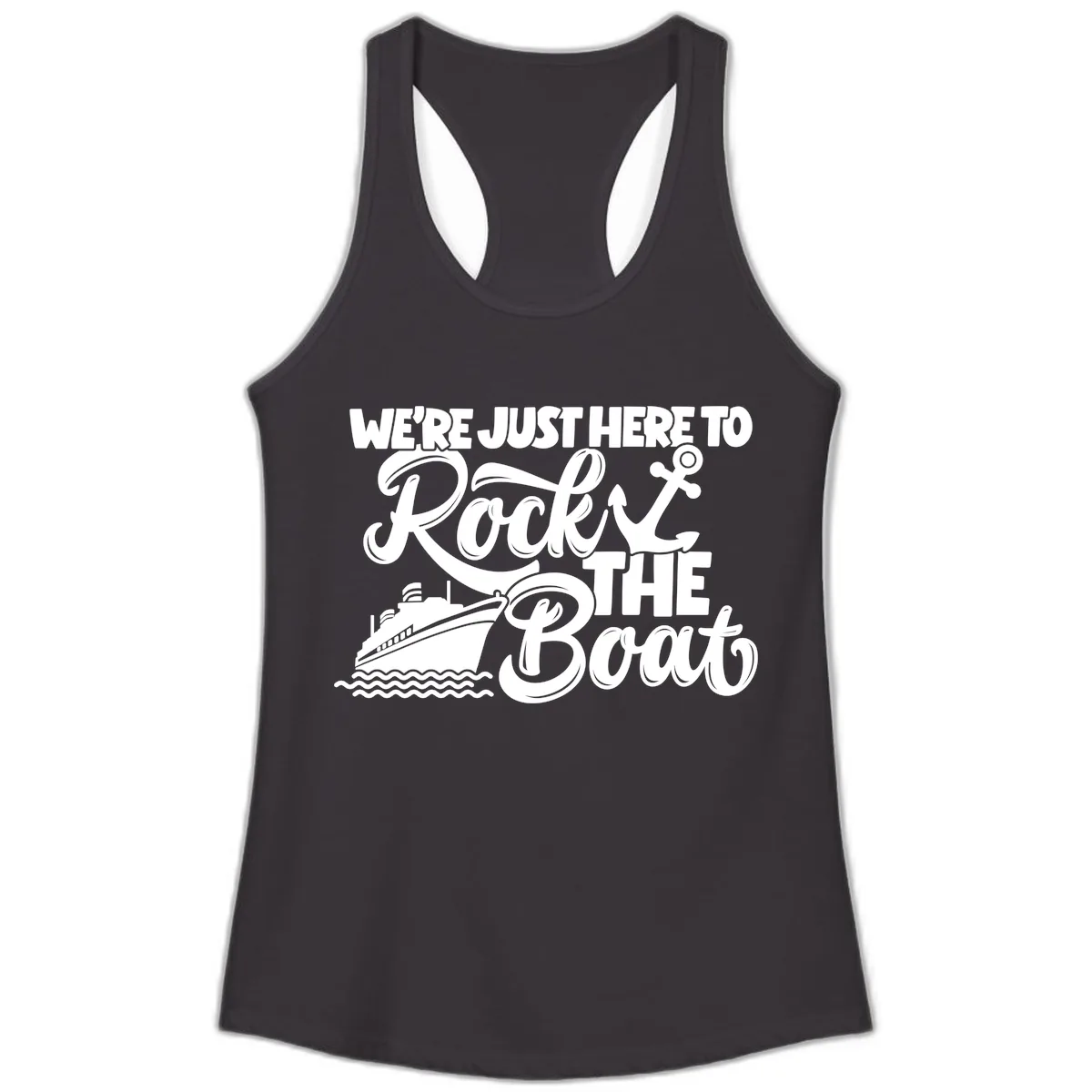 We're Just Here To Rock The Boat Ladies Tank in Black