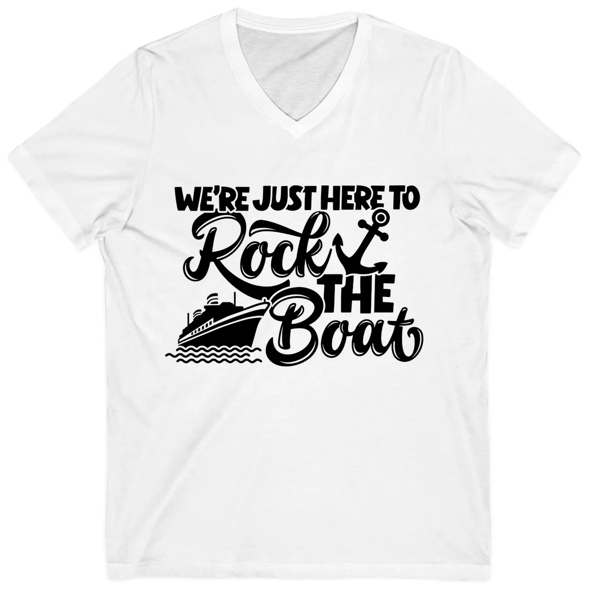 We're Just Here To Rock The Boat V-Neck in White