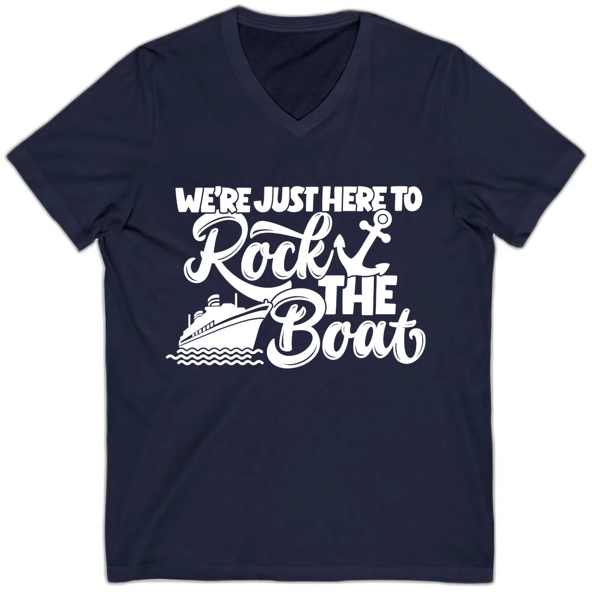 We're Just Here To Rock The Boat V-Neck in Navy