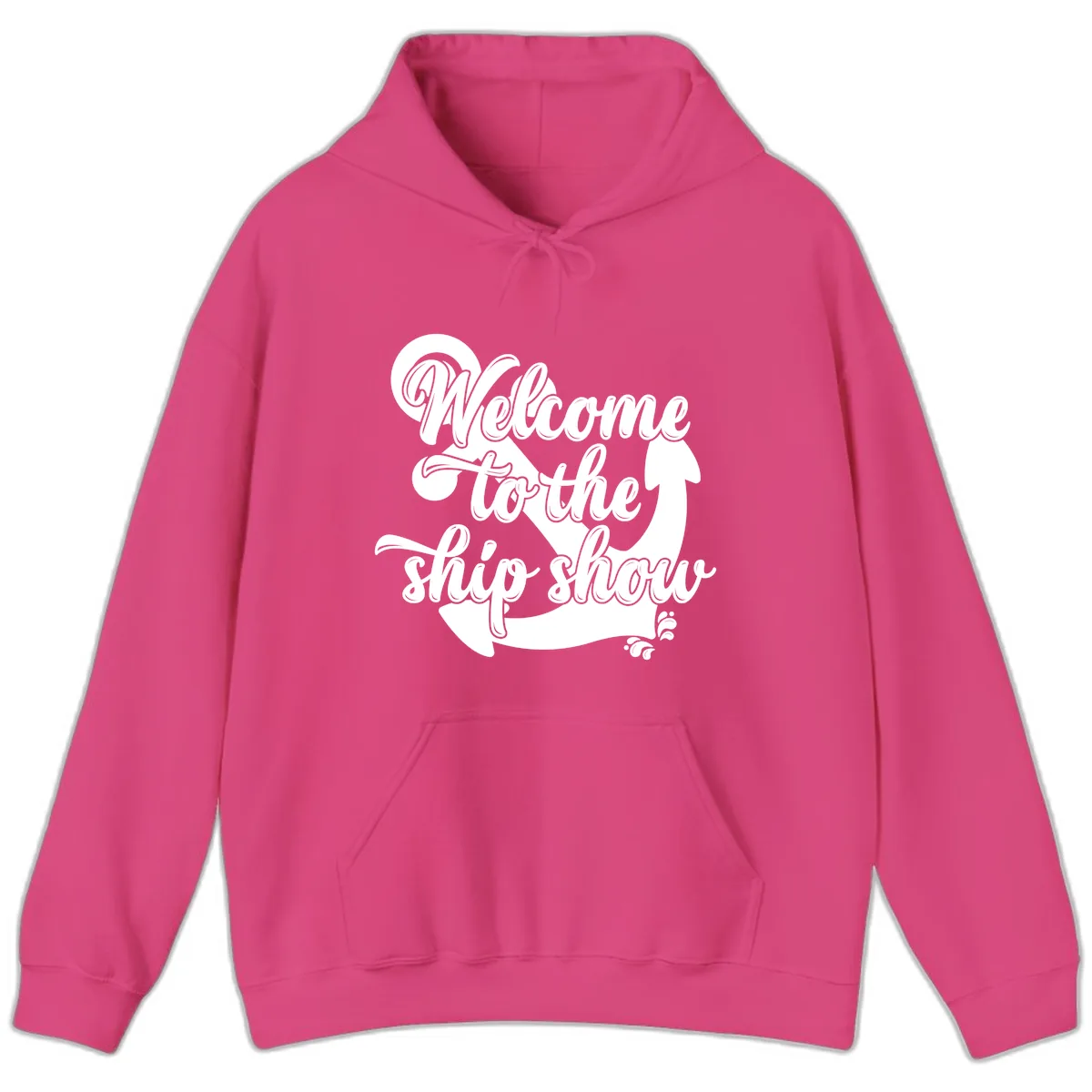 Welcome To The Ship Show Anchor Design Hoodie in Heliconia