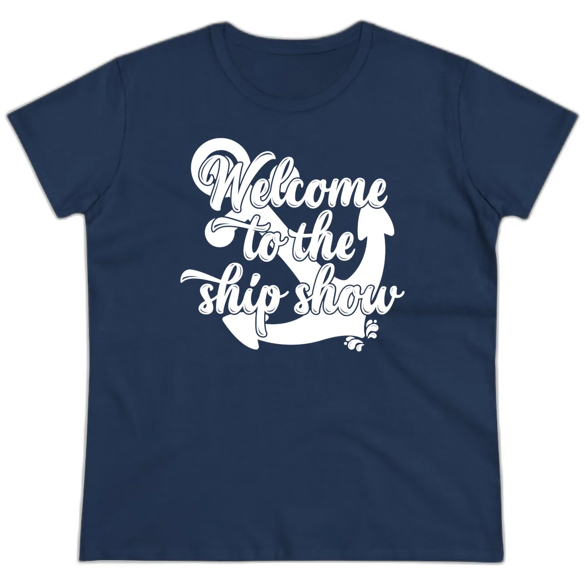 Welcome To The Ship Show Anchor Design Ladies Tee in Navy
