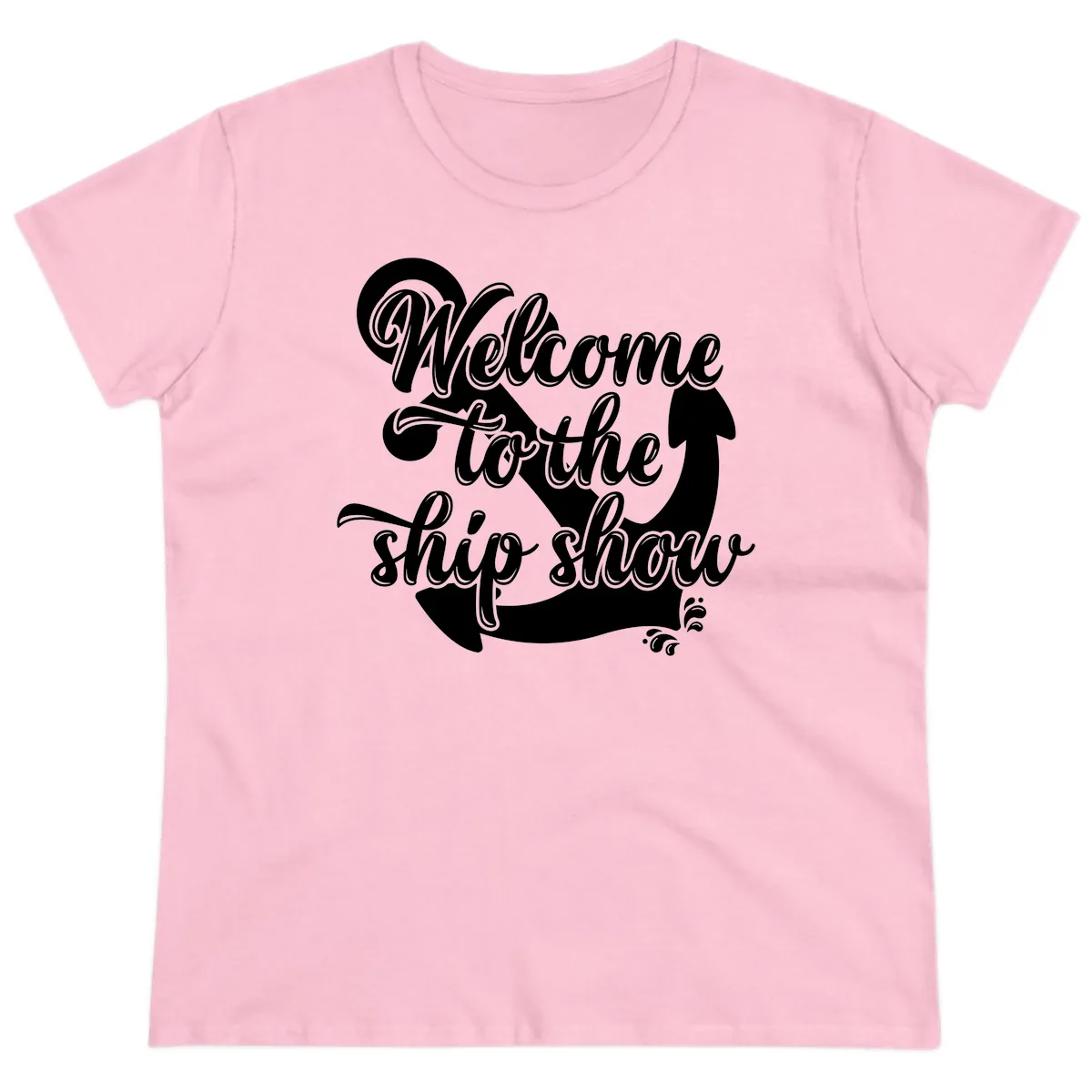 Welcome To The Ship Show Anchor Design Ladies Tee in Light Pink