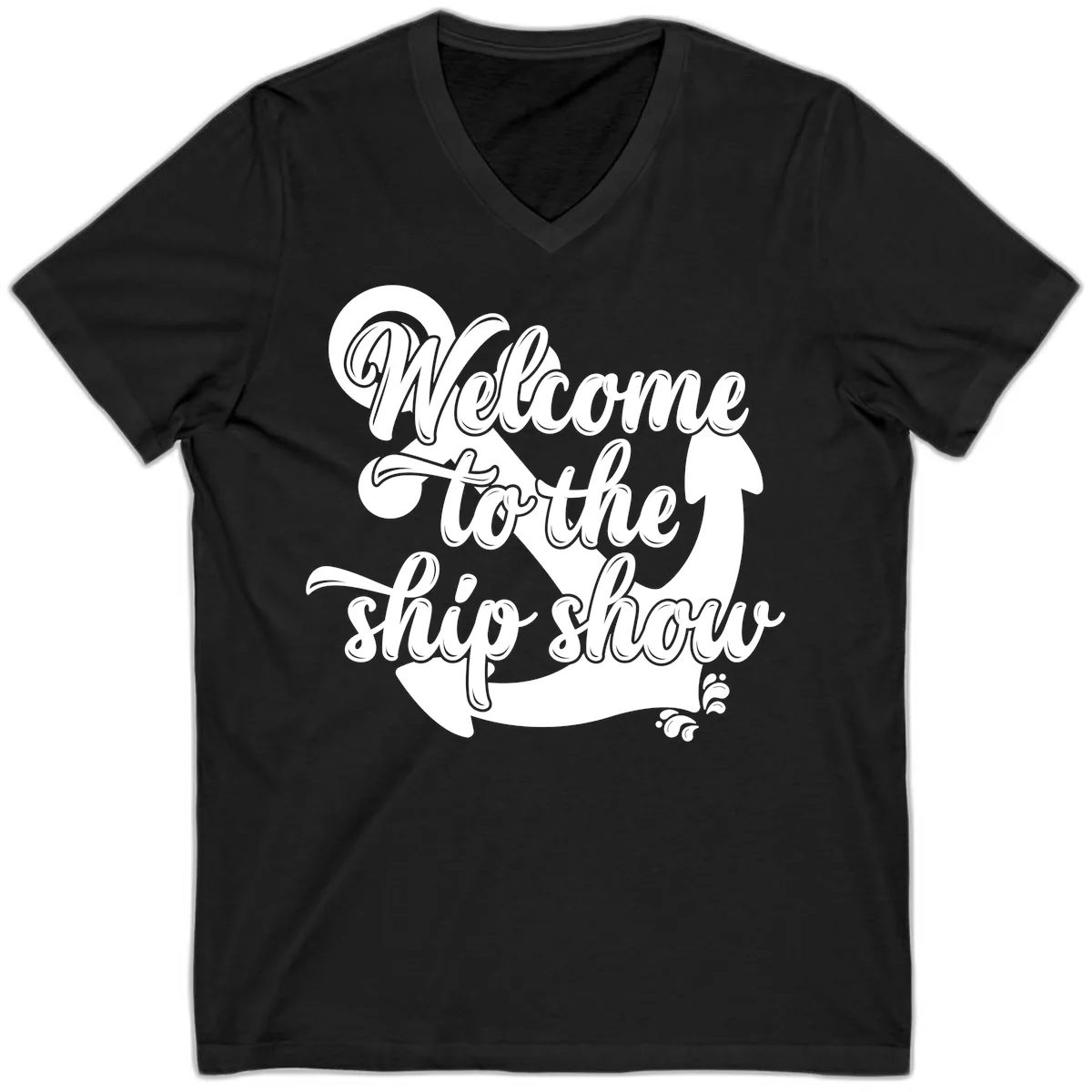 Welcome To The Ship Show Anchor Design V-Neck in Black