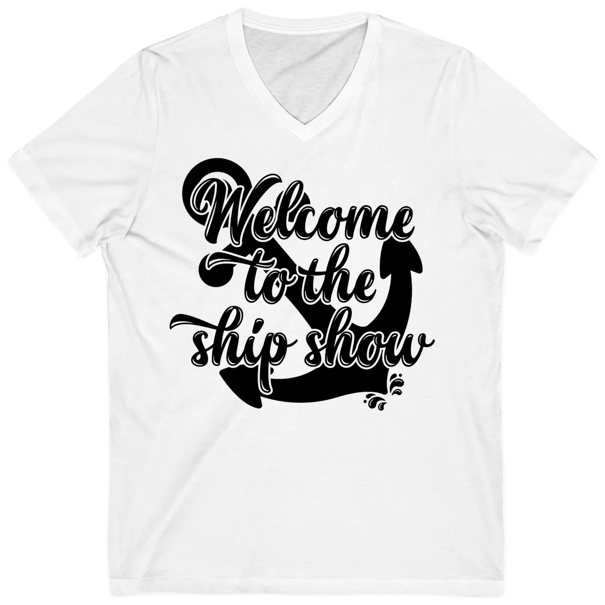 Welcome To The Ship Show Anchor Design V-Neck in White