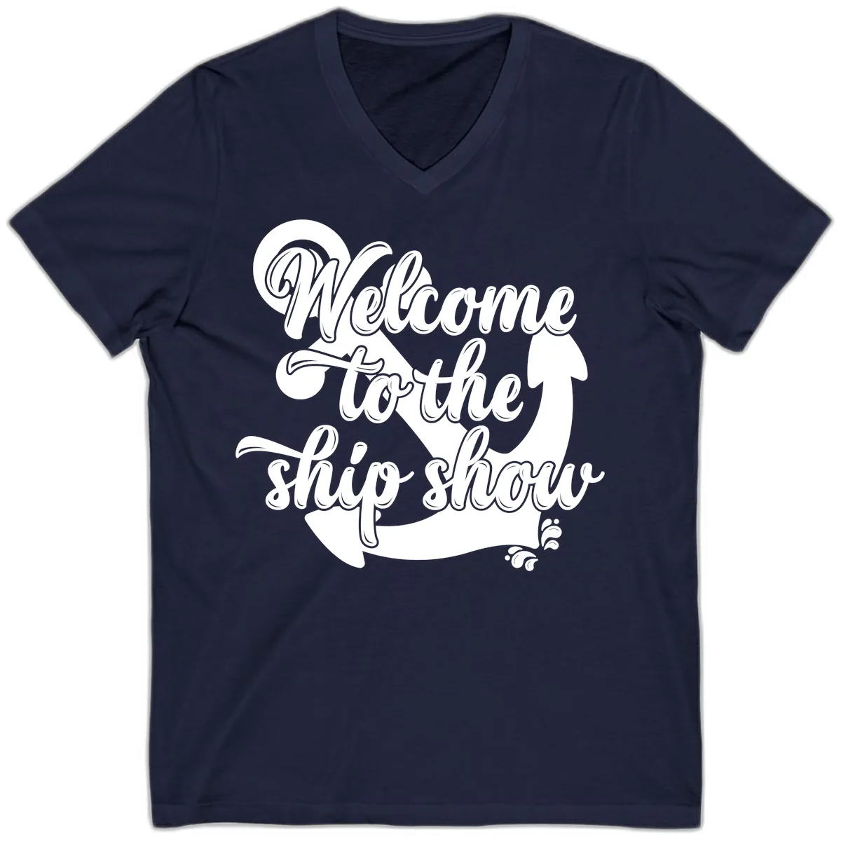 Welcome To The Ship Show Anchor Design V-Neck in Navy