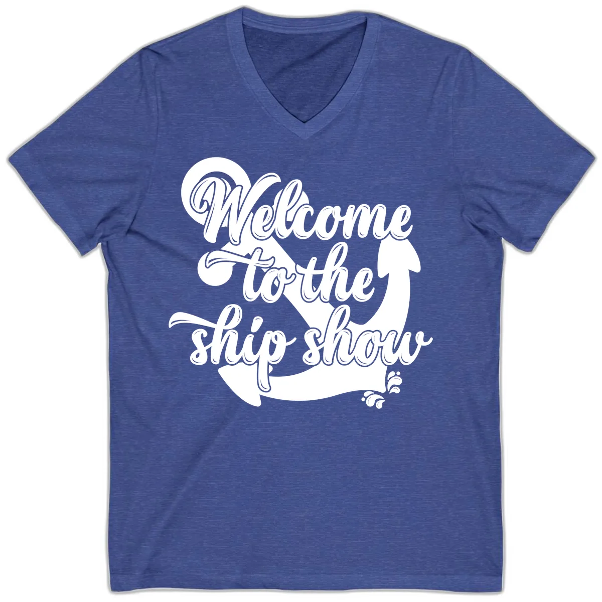 Welcome To The Ship Show Anchor Design V-Neck in Heather True Royal