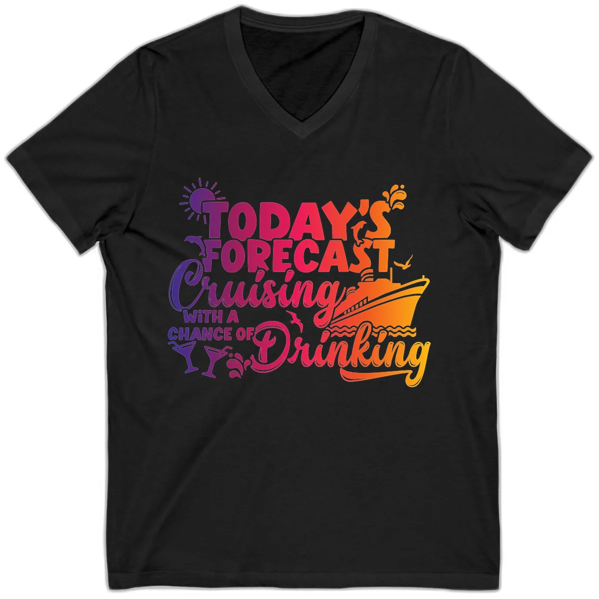 Today's Forecast Cruising And Drinking V-Neck in Black