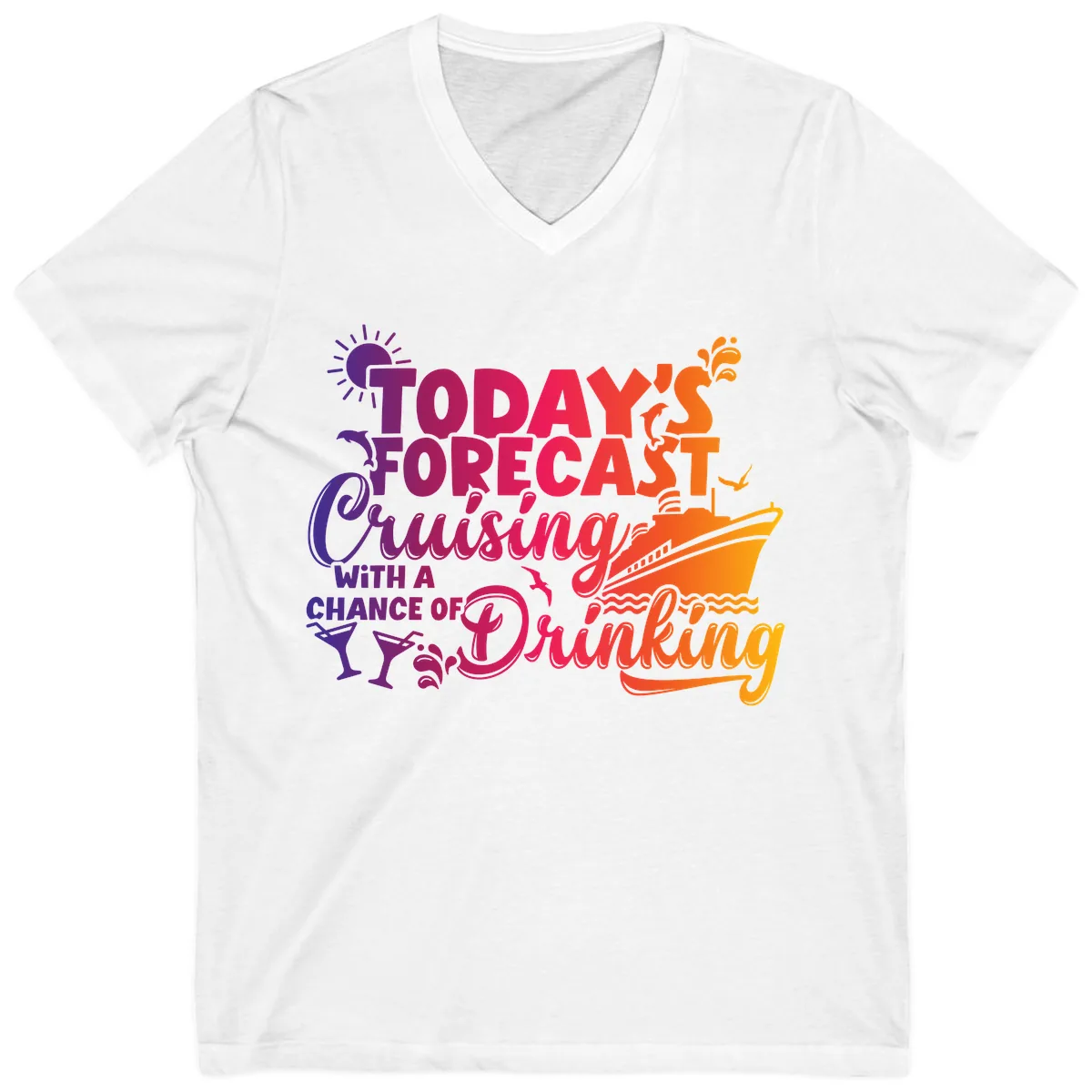 Today's Forecast Cruising And Drinking V-Neck in White