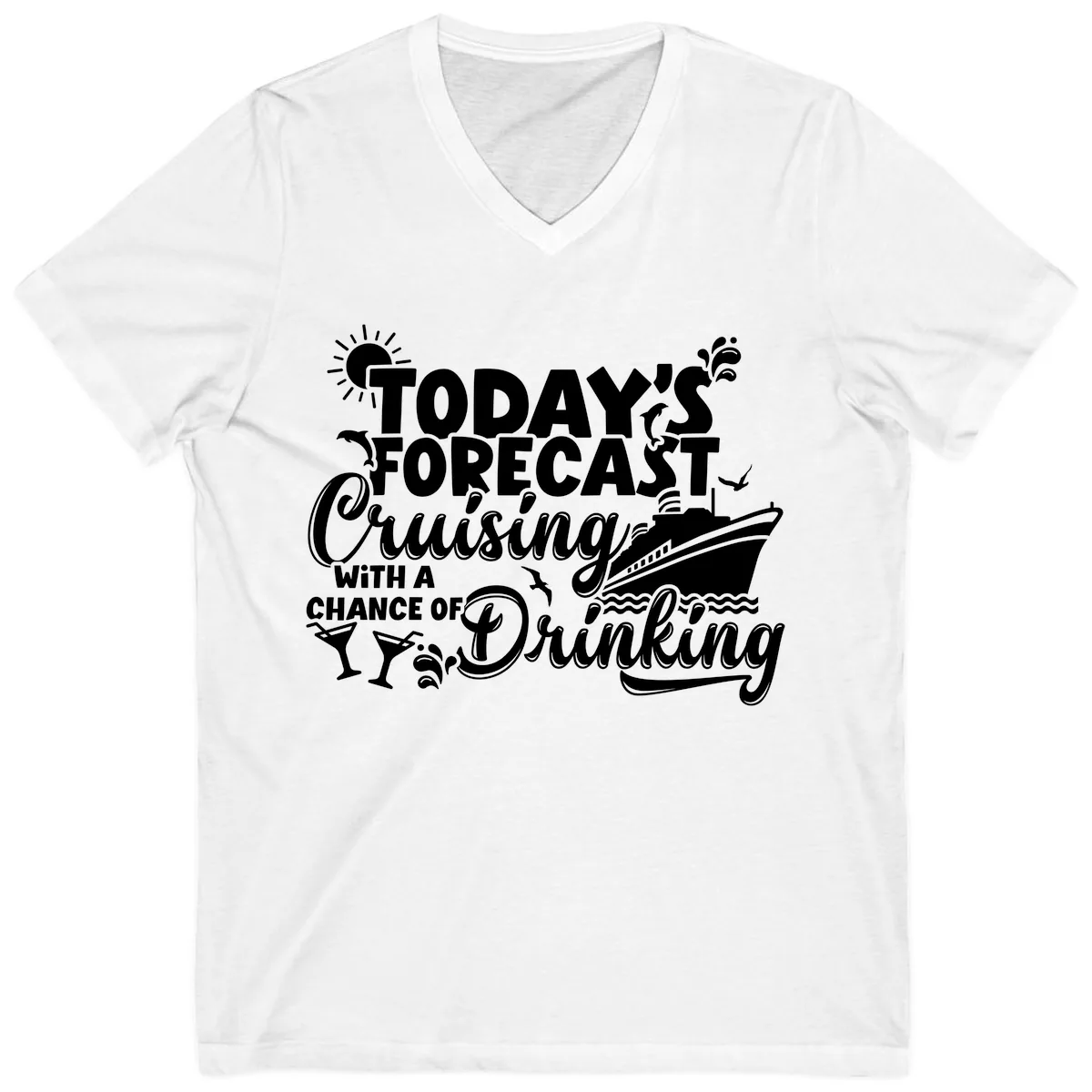 Today's Forecast Cruising And Drinking V-Neck in White