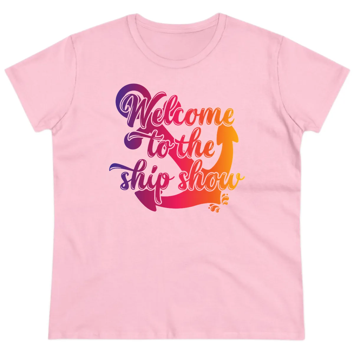 Welcome To The Ship Show Anchor Design Ladies Tee in Light Pink