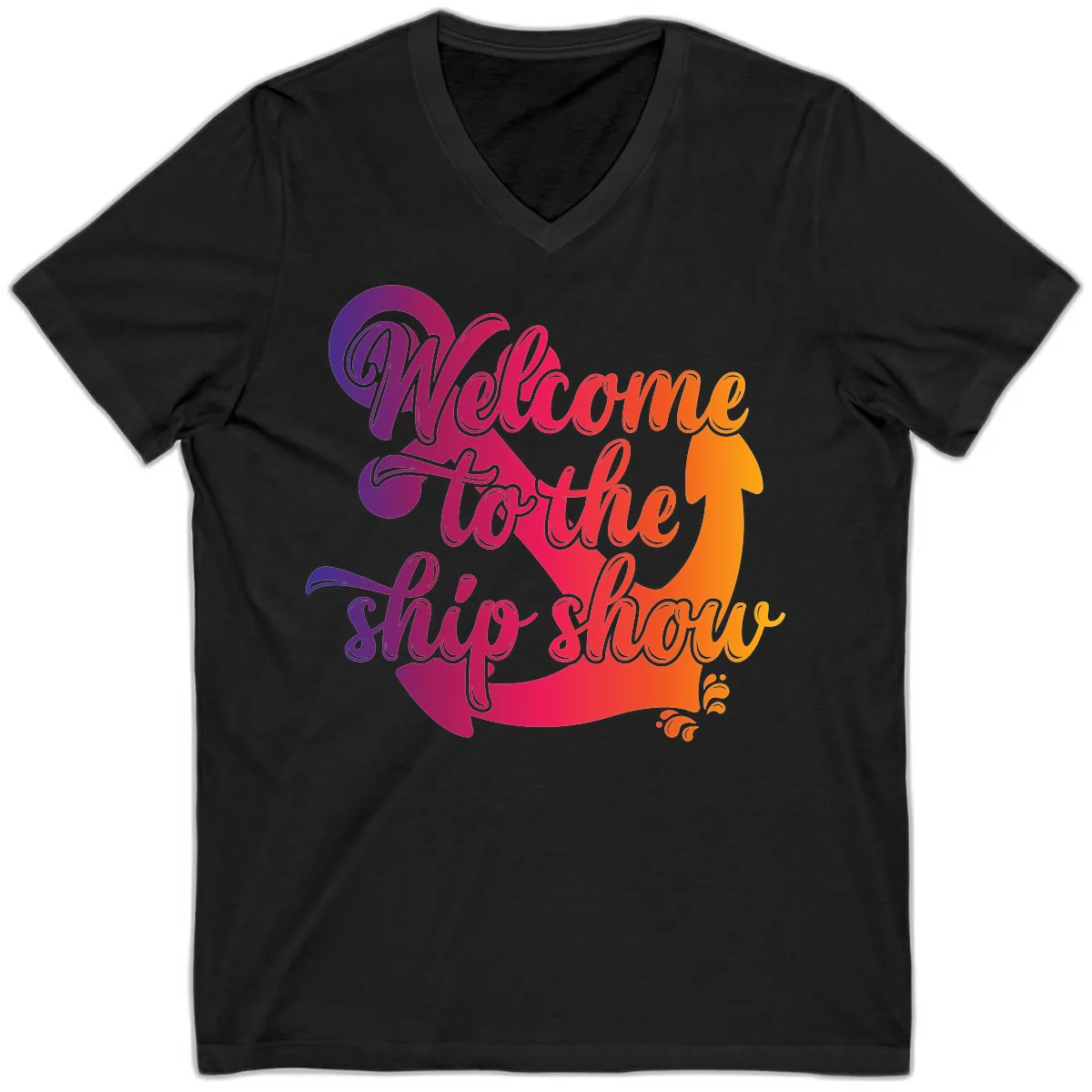 Welcome To The Ship Show Anchor Design V-Neck in Black