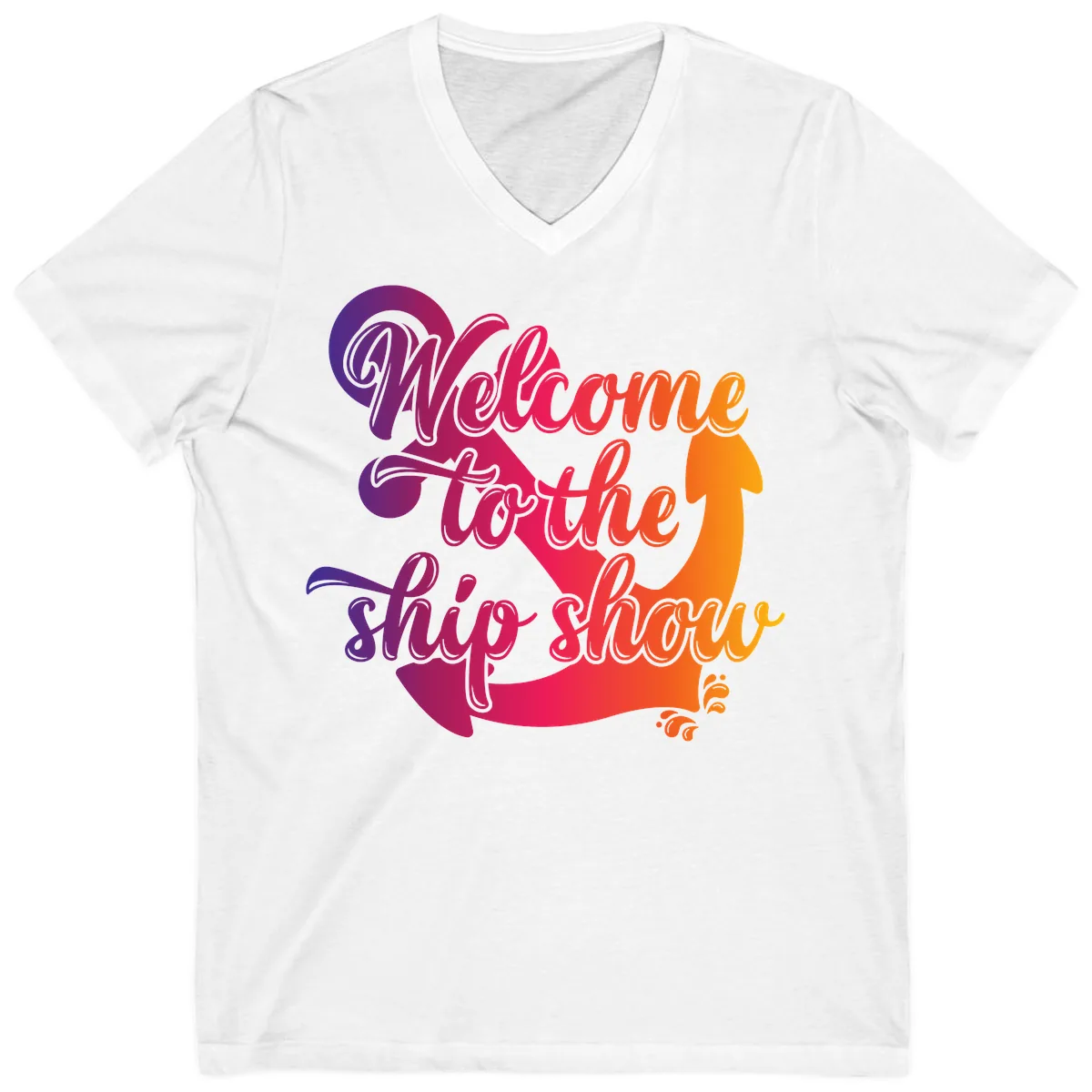 Welcome To The Ship Show Anchor Design V-Neck in White