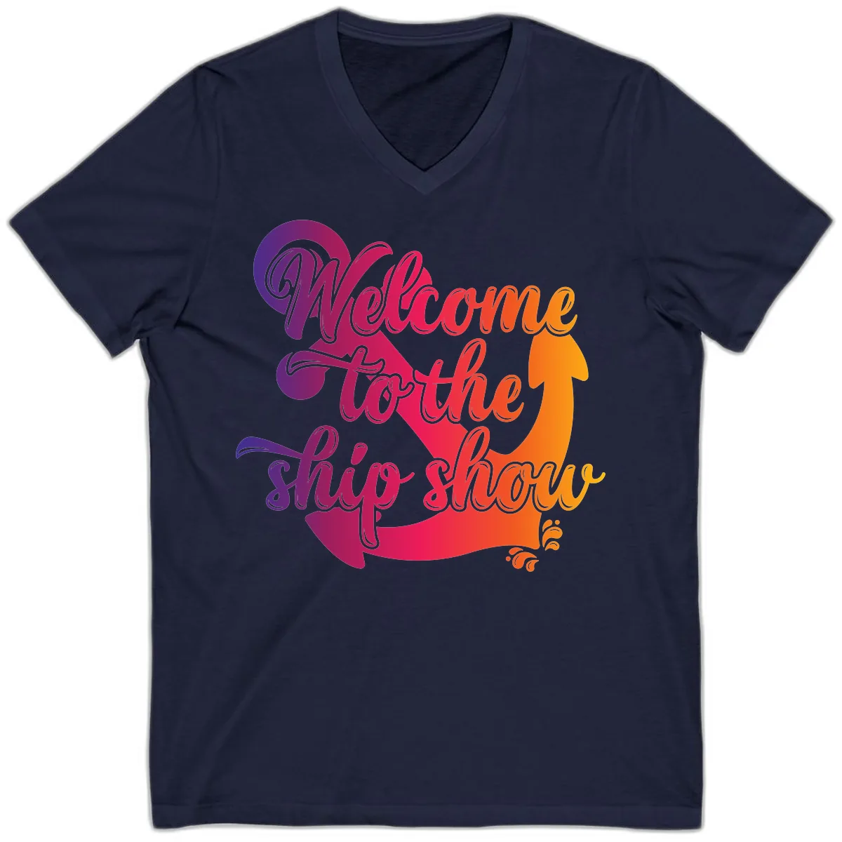 Welcome To The Ship Show Anchor Design V-Neck in Navy