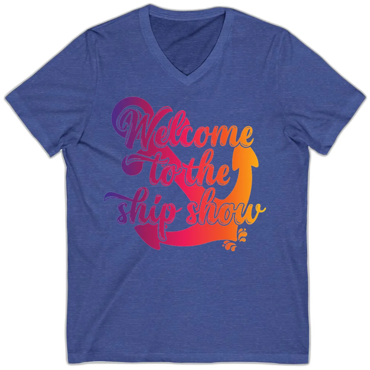 Welcome To The Ship Show Anchor Design V-Neck in Heather True Royal