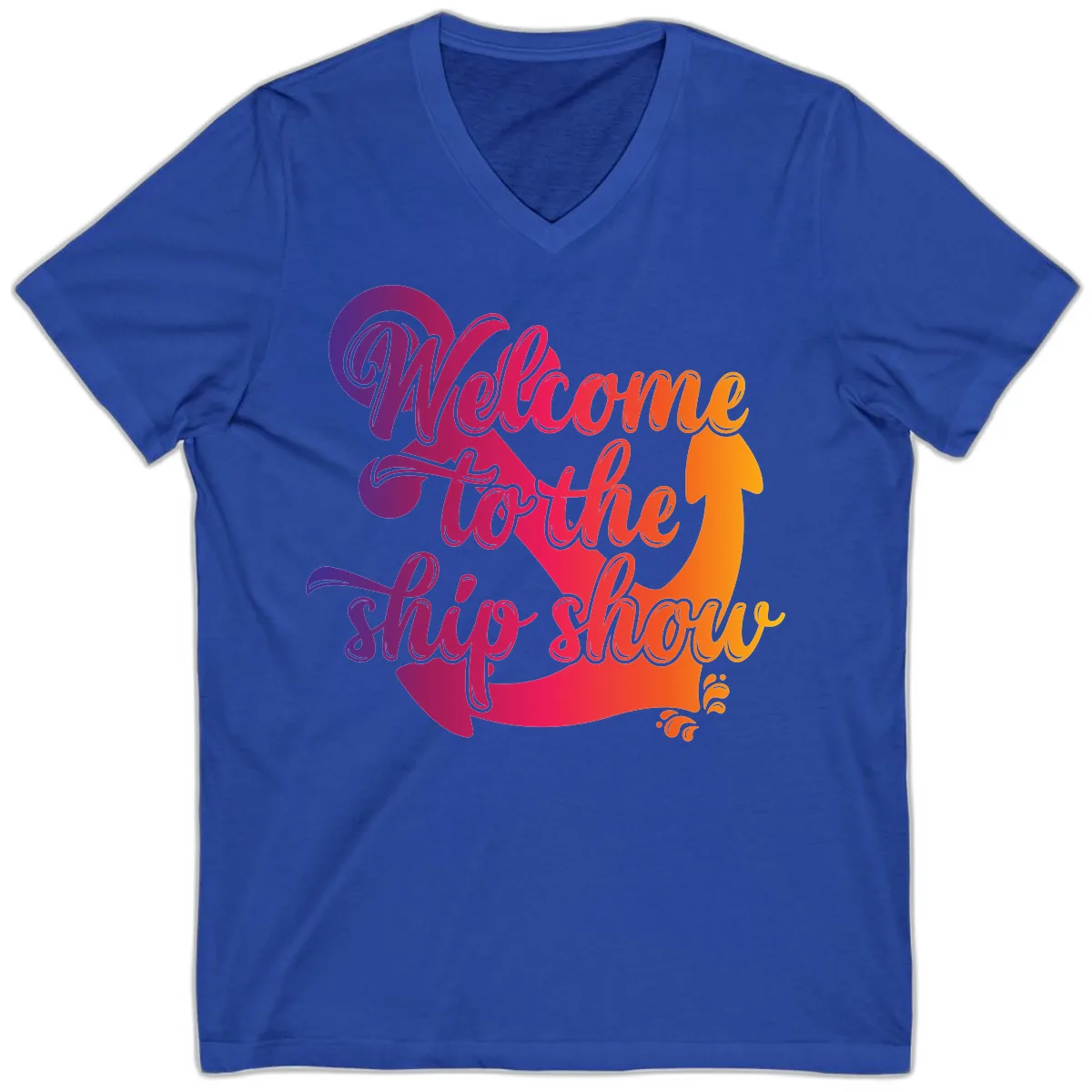 Welcome To The Ship Show Anchor Design V-Neck in True Royal
