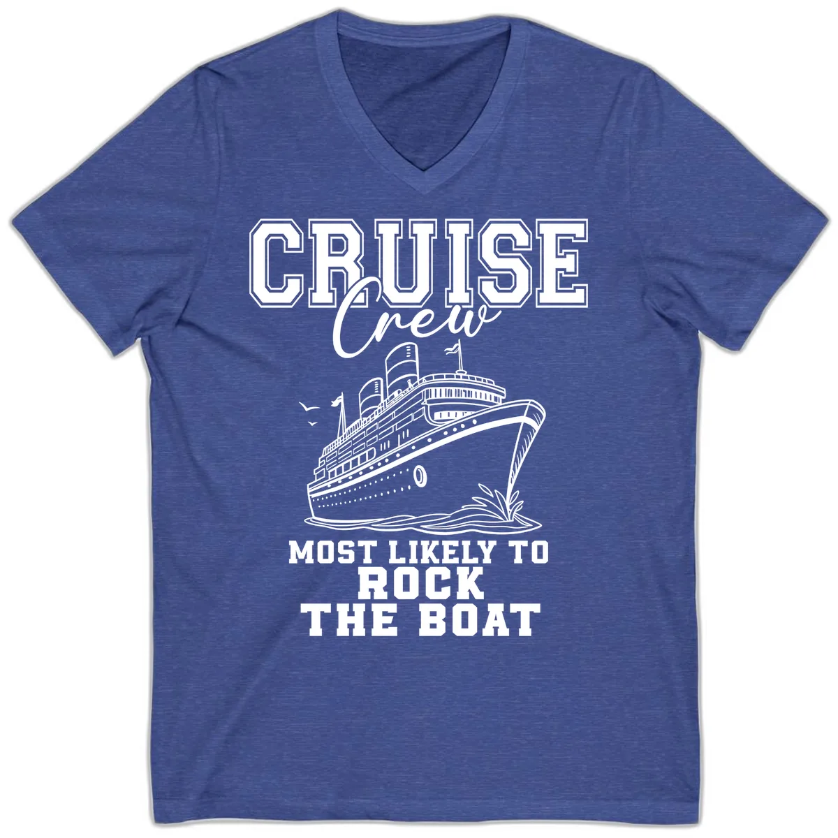 Cruise Crew Rock The Boat V-Neck in Heather True Royal