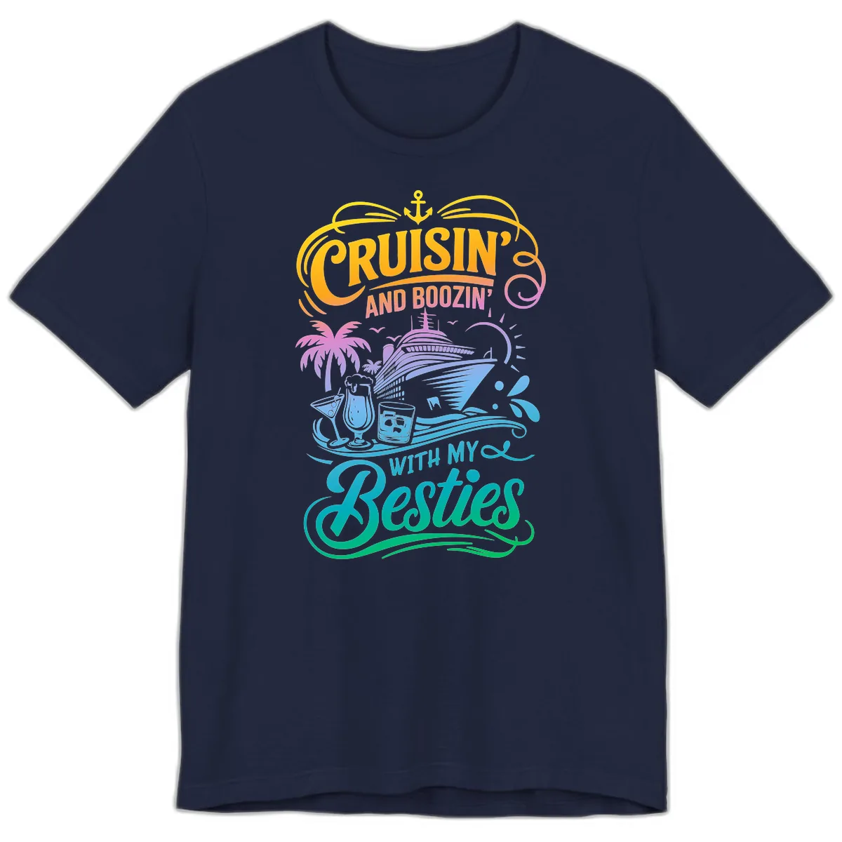Cruisin And Boozin With My Besties Premium T-Shirt in Navy
