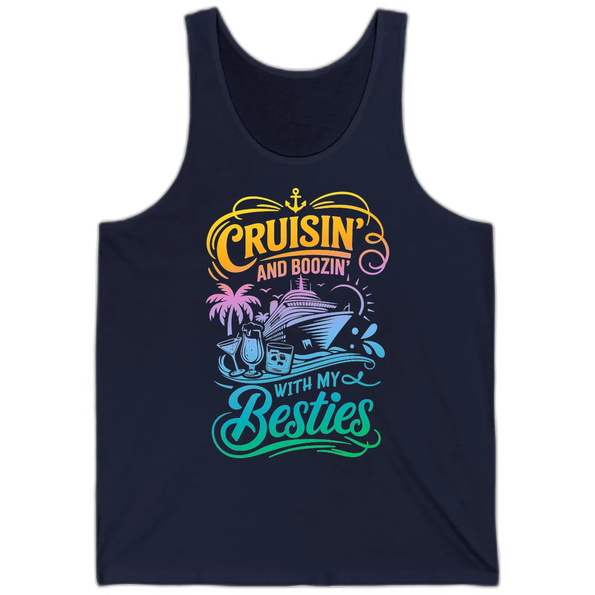 Cruisin And Boozin With My Besties Tank in Navy