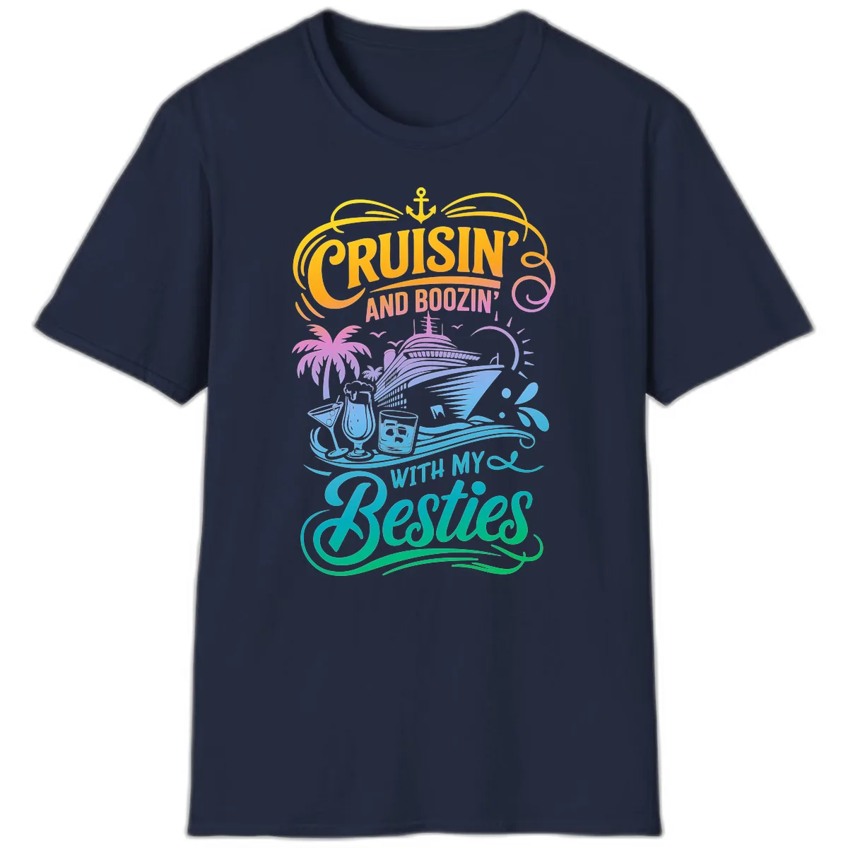 Cruisin And Boozin With My Besties T-Shirt in Navy